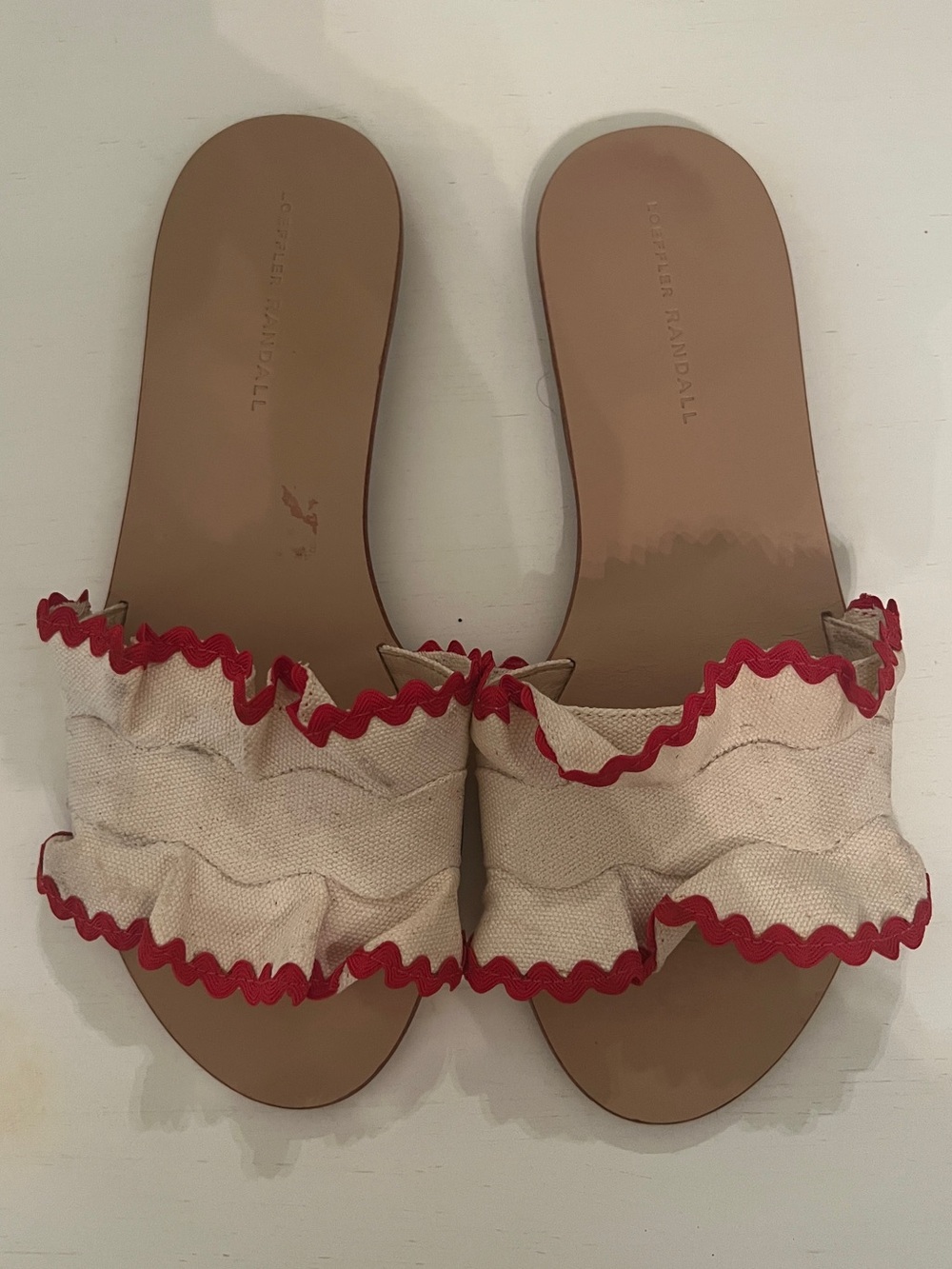 Loeffler Randall Birdie Ruffle Slides with Red Ric Rac